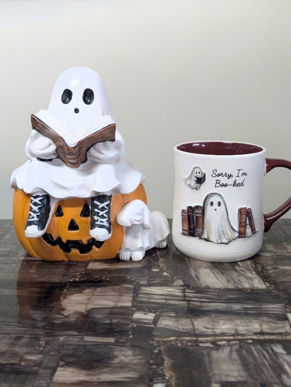 Spooky Cute Reading Ghost Figurine with Pumpkin and Ghost Dog Detail π»π - Picture 7 of 7